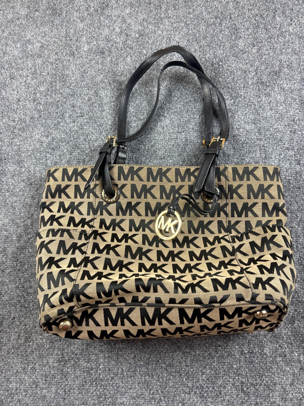 Michael Kors MK Signature Monogram Tote Black w/Gold accent Bag